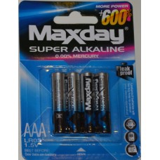 Батарейки 4шт “Maxday” C 56963 (24) Alcaline, міні-пальчикові, ААА 1,5V, ЦІНА ЗА 48 ШТ. У БЛОЦІ