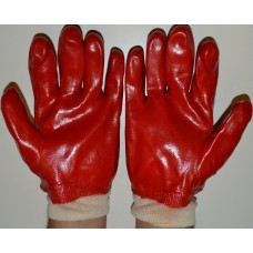 Перчатки кислотостойкие х/б трикотаж полное ПВХ покрытие вязаный манжет красные 123-127г