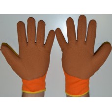 Перчатки трикотажные Пена, Полный облив,манжет Оранжево-коричневые флисовые