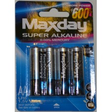 Батарейки пальчиковые АА 1,5V Alcaline Maxday 4шт. В коробке 48шт