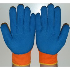 Перчатки утепленные синтетические оранжевые с синим вспененным латексным покрытием